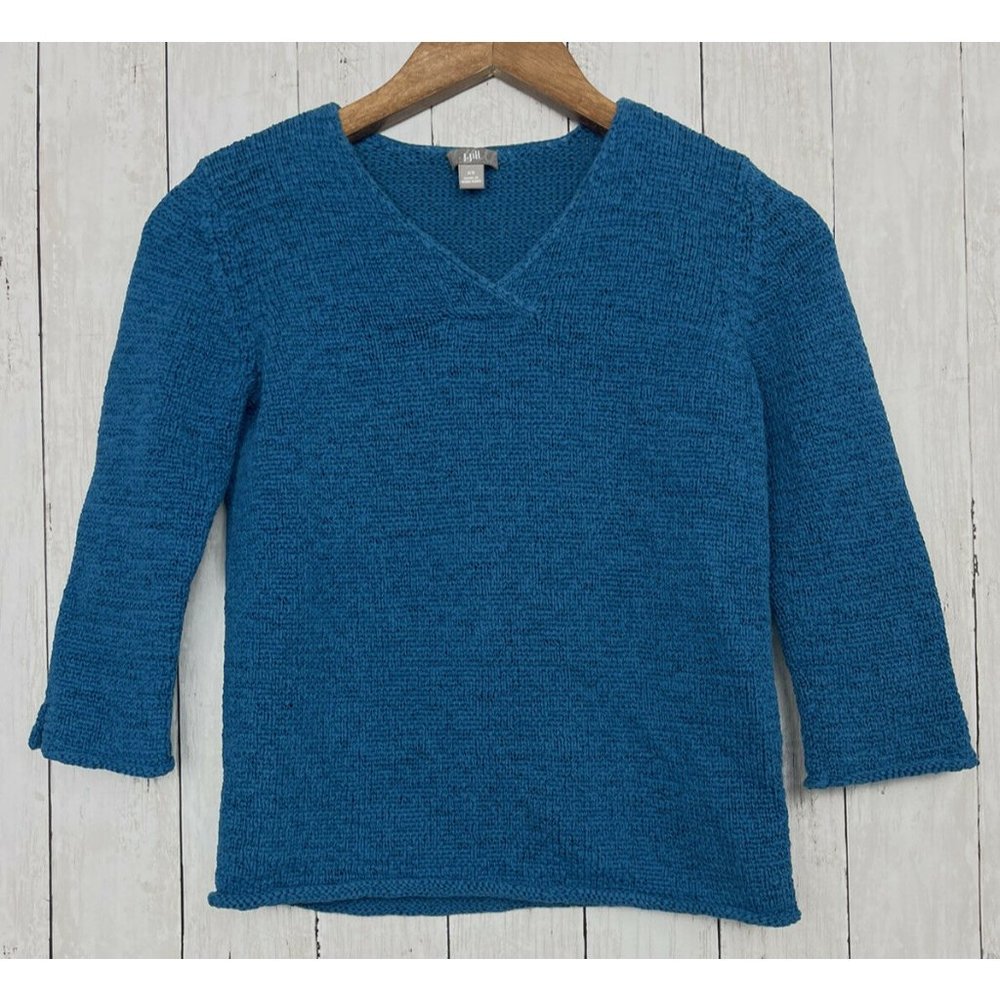 J. Jill Cotton Blend Knit 3/4 Sleeve Boxy Cropped V Neck Sweater Size XS
